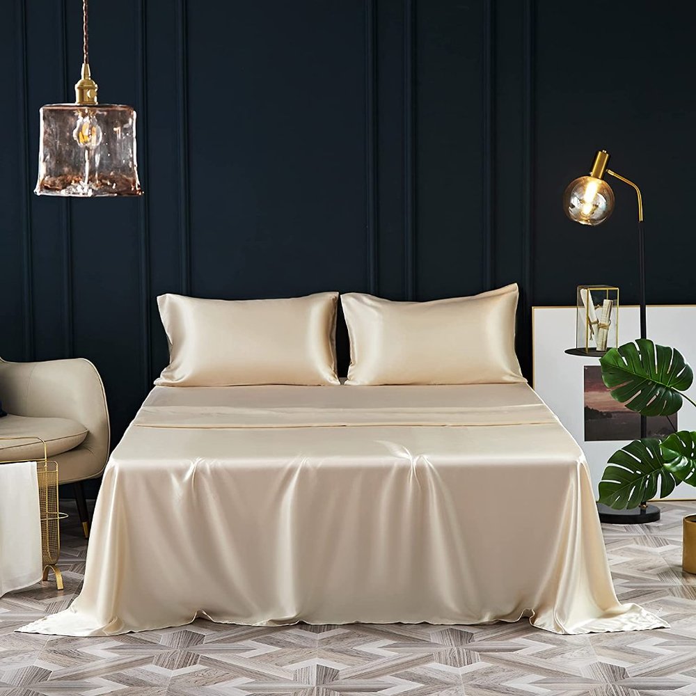 New 4 Pcs Satin Sheets Queen - Silk Silky Super Soft Extra Deep Pocket Queen set - Picture 8 of 16